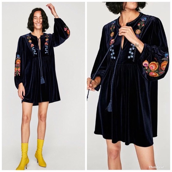 Zara Dresses & Skirts - Zara Blue Velvet Dress